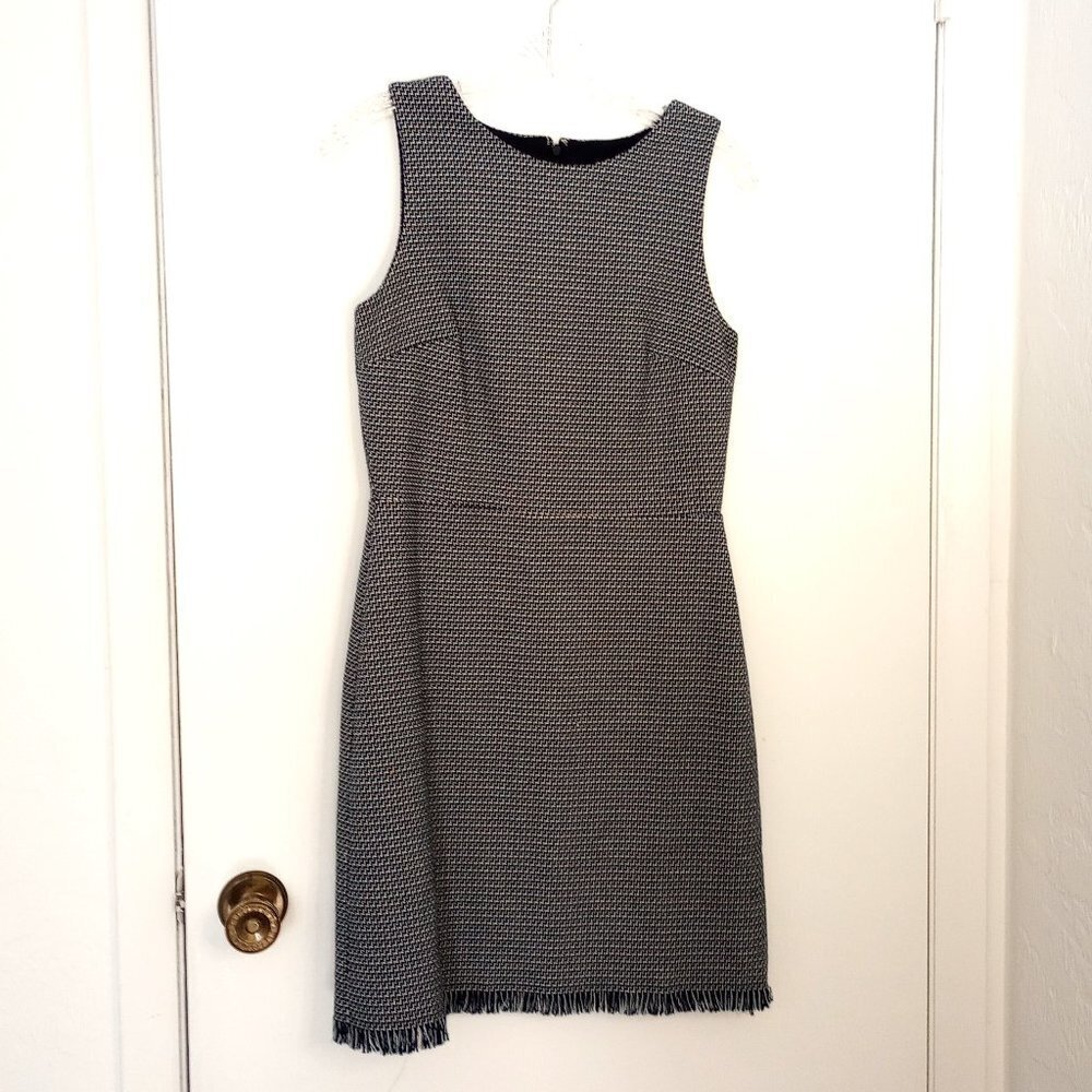 Loft Blue Tweed Fringe Hem Career Dress